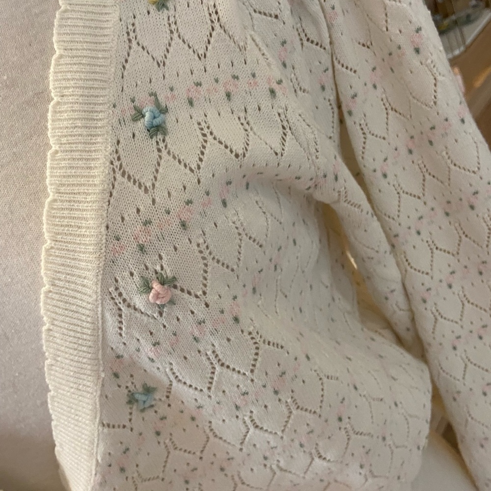For Love And Lemons Cream Eyelet Knit Cardigan with Pastel Floral Embroidery - Picture 2 of 10